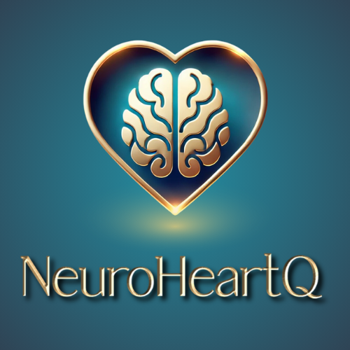NeuroHeartQ logo - golden heart with a brain